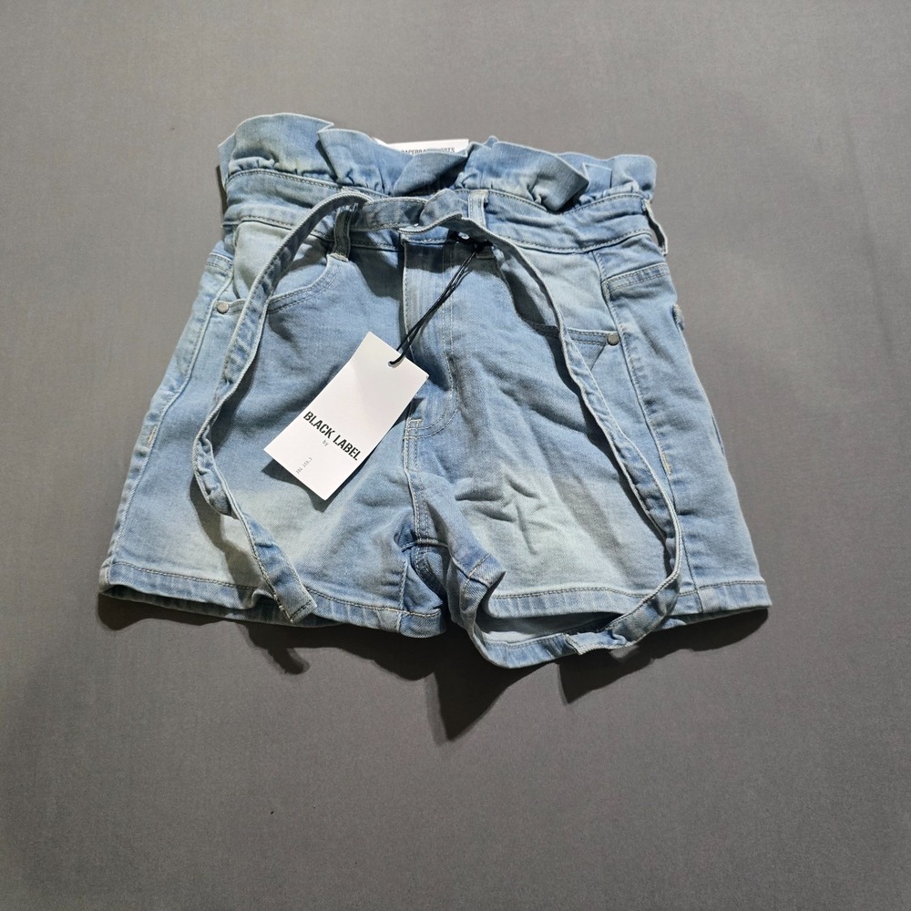 new Black Label by C'est Toi Paperbag Denim Shorts Women small Light Blue